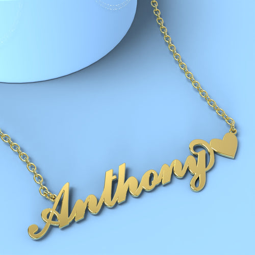 Anthony name necklace with little heart 14k gold unique gifts - NameNecklace