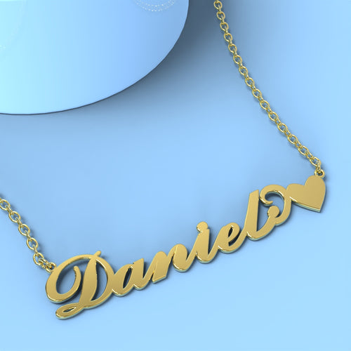 Daniel name necklace with little heart 14k gold unique gifts - NameNecklace