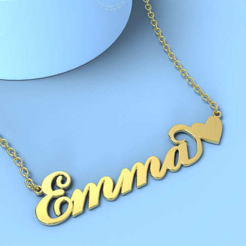 Emma name necklace with little heart 14k gold unique gifts - NameNecklace