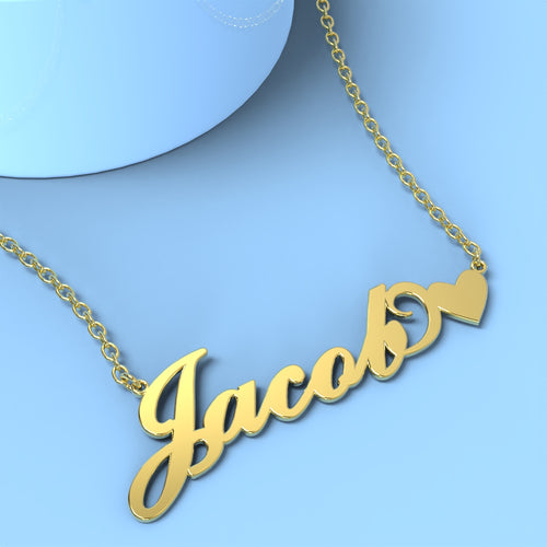 Jacob name necklace with little heart 14k gold unique gifts - NameNecklace