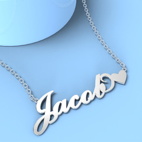 Jacob name necklace Silver  Custom Necklace with little heart unique gifts - NameNecklace