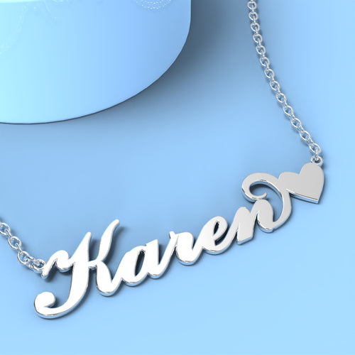 Karen name necklace Silver  Custom Necklace with little heart unique gifts - NameNecklace