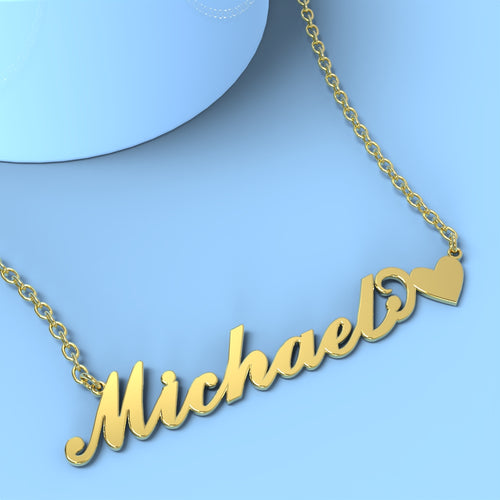Michael name necklace with little heart 14k gold unique gifts - NameNecklace